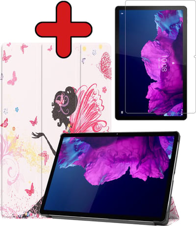 Hoesje - Geschikt voor Lenovo Tab P11 Plus - Met Screenprotector - Hardcover Book Case - Trifold Bookcase Hoes - Hard Cover - Tablethoes - Elfje