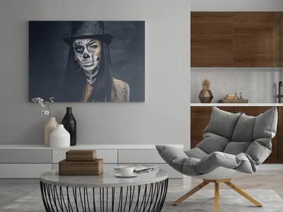 Canvas Schilderij - Tatoeage - Vrouw - Portret - Wanddecoratie - 120x80x2 cm