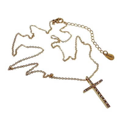 Elegante Dames Ketting met Kruis en Zirkonia, Roestvrij Staal (RVS) Verguld Verstelbaar 45-50 cm