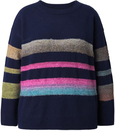 Laurasøn - Dames - Gebreide trui lange mouw ronde hals - Navyblauw - Maat 44+