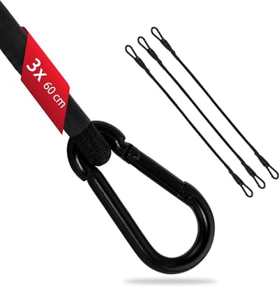 3x Spanelastiek met karabijn 80cm in Zwart Rubberen spanbanden, bagagespanband, expander, spanband voor fiets, auto, bagage, transportbeveiliging