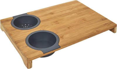 Bamboe Snijplank met 2 Siliconen Bakjes – 40 x 28 x 4 cm – Duurzame Keukenplank & Organizer voor Groenten of Fruit – Multifunctioneel & Hygiënisch – Bruin