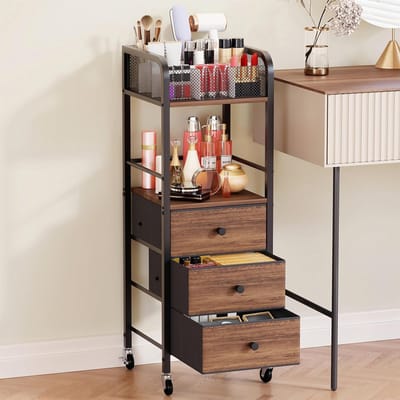 Rolling Makeup Organizer Cart - Opbergwagen voor Huidverzorging en Make-up met 3 Laden, Perfect voor Cosmetica, Parfum en Nagellak Accessoires