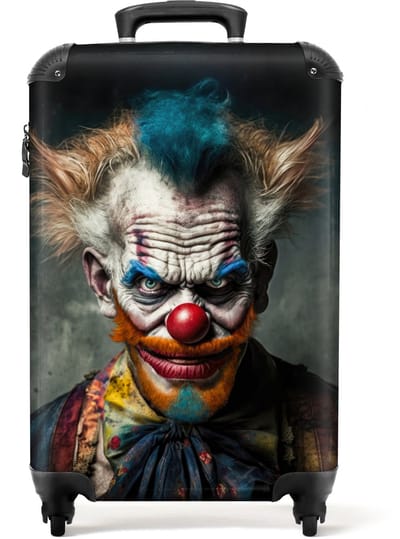 NoBoringSuitcases.com - Killer clown koffer mannen - 55x40x20 cm en 55x35x25 cm - Cadeau puber jongen origineel - Weekendtas killerclown - Suitcase trolley handbagage - Valiezen met wieltjes volwassenen - Reiskoffer op wielen - Rolkoffer lichtgewicht