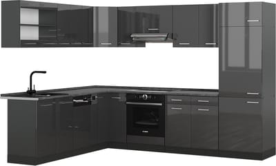 Vicco Hoekkeuken R-Line, Antraciet Hoogglans/Antraciet, 287 x 227 cm, WB Antraciet