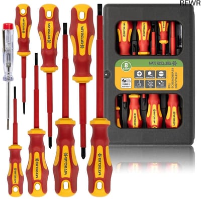 RFWR® Geïsoleerde schroevendraaierset - 8 VDE geteste elektrische schroevendraaiers tot 1000V met anti-roll ontwerp