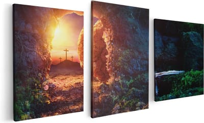 Artaza Canvas Schilderij Drieluik Kruisiging bij Zonsopgang - Opstanding Jezus - 120x60 - Foto Op Canvas - Canvas Print