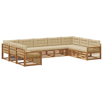 vidaXL - Buiten - bank - set - 9 - st - Natuurlijk - en - Beige - Massief - Acacia - Hout