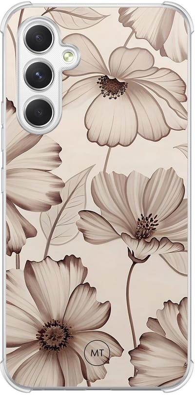 Hoesje (shockproof) geschikt voor Samsung Galaxy A54 - Sand flowers - Extra sterke case - TPU/polycarbonaat - Bloemen - Beige, Transparant