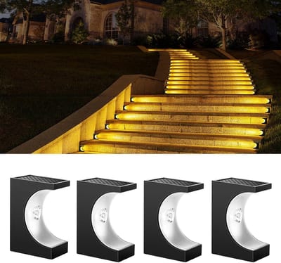 4 stuks solar trapverlichting, waterdicht IP55-LED buitenverlichting voor tuintrappen, terrassen, voordeur, veranda en patio