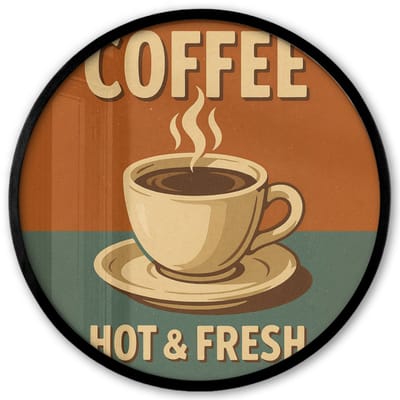 Poster in lijst Rond - Fotolijst 40x40 cm - Posters - Koffie - Kop - Vintage - Quote - Ronde posterlijst zwart - Decoratie - Wanddecoratie woonkamer - Muurdecoratie slaapkamer