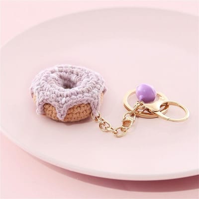 Porte-clés Fruit Donut Citron au Crochet Pastèque Tricot Porte-clés Voiture Fraise Orange Porte-clés Tricoté Dames Filles gray