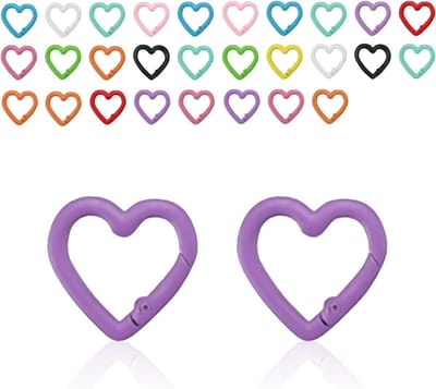 Set van 30 Mini Hartvormige Carabiners in Kleurrijke Verf, Ideaal voor Sleutelhangers, Rugzakken en DIY Creaties