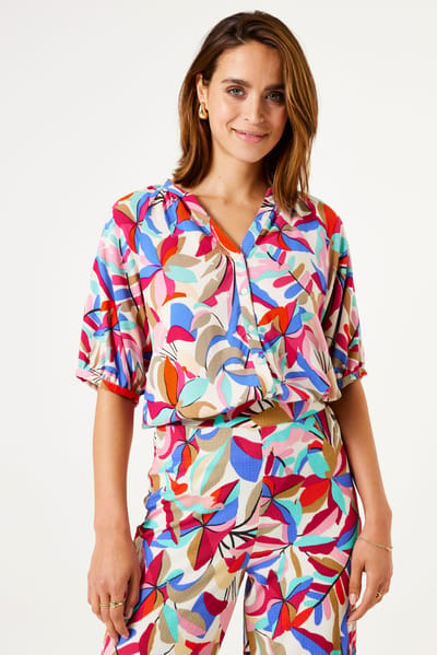 GARCIA Dames Print Blouse Wit Korte mouw
