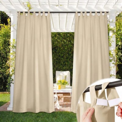 Qelus Buitengordijn met Klittenband - Outdoor Gordijn Waterdicht Zonder Roede te Demonteren - Verduisterend - Rideau Extérieur - 132x213cm - Beige - 1 Stuk