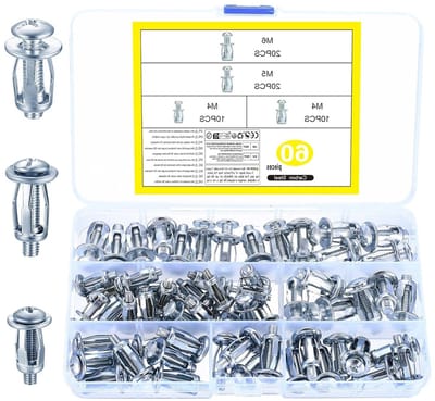 60 stuks metalen laners - set voor holle wanden, M4, M5, M6, stevige bevestigingen, hollewandpluggen voor dunne muren