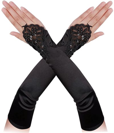 BRENZOOS- Handschoenen Dames Vingerloos - Lange Satijnen Handschoenen - Retro Kanten Handschoenen - 42cm - Perfect voor Bruiloft/Feest - Feesthandschoenen