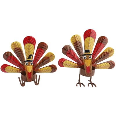 2 stuks Thanksgiving Kalkoen Kaarsenhouder Schattige Look Veelzijdige Legering Tafel Kalkoen Kaarsenhouder brown