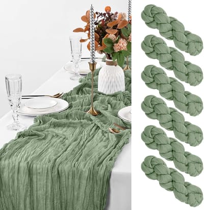 6 stuks saliegroen kaasdoek, rustiek saliegroen tafelkleed van gaas, tafelloper 35 x 120 cm, kaasdoek gaas tafelloper voor bruiloft