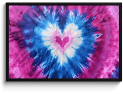 Poster in lijst - Fotolijst 90x60 cm - Posters - Hartvormig - Tie dye - Paars - Posterlijst zwart - Decoratie - Wanddecoratie woonkamer - Muurdecoratie slaapkamer