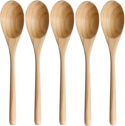Houten lepel set van 5 stuks, Japanse stijl, lange handgreep, ideaal voor koken, roeren en mengen met opbergdoos