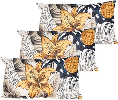 Anna's collection buitenkussen bloem - 3x - geel - 30 x 50 x 10 cm - Water en UV bestendig