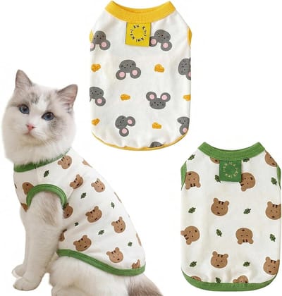 Katten Herstelpak - Postoperatieve Kleding - Genezing Bevorderen - Zachte Stof - Maat L - Groen Geel