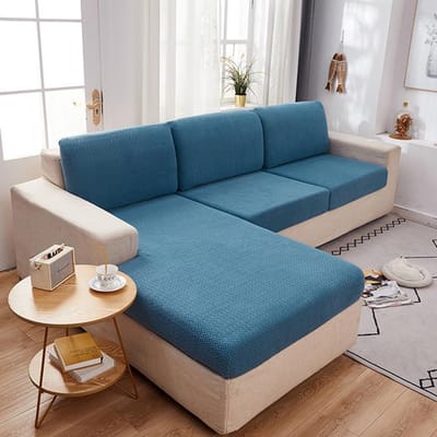Housse de Coussin d'Assise de Canapé Jacquard Élasticité Housse de Siège de Chaise Amovible Housse de Canapé Extensible Protecteur de Meuble 1 /2 /3 /4 Places Normal Size (S)-1pc du lac bleu