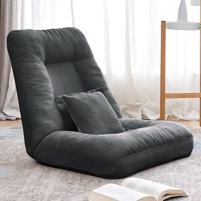 Vloerstoel met rugleuning - Opvouwbare stoel - Ontspannen Zitten - 5-voudig verstelbaar - 60 x 70 x 65 cm - Grijs