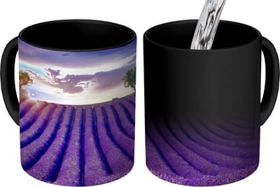 Magische Mok - Foto op Warmte Mokken - Koffiemok - Lavendel - Heuvels - Zonsondergang - Bpmen - Paars - Magic Mok - Beker - 350 ML - Theemok