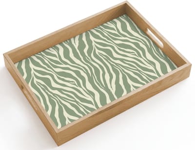 Dienblad hout 40x30 cm - Schootdienblad - Zebra - Motief - Groen - Borrelplank rechthoek - Plateau dienbladen