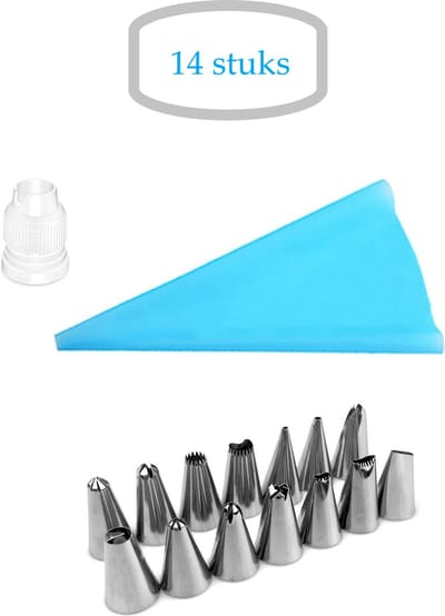 Knaak Spuitzak Set - Incl. 14 RVS Spuitmondjes - Herbruikbaar - Blauw