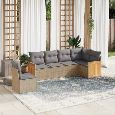 vidaXL - 6-delige - Loungeset - met - kussens - poly - rattan - beige