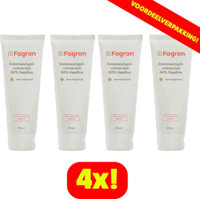 4x Fagron Cetomacrogolcrème met 50% Vaseline - 100 ml - Voordeelverpakking!