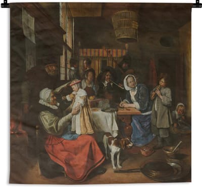 Wandkleed Jan Steen - Zo de ouden zongen zo piepen de jongen - Schilderij van Jan Steen Wandkleed katoen 60x60 cm - Wandtapijt met foto