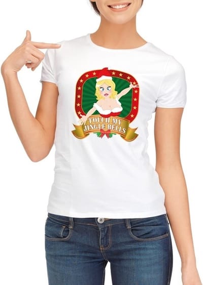 Foute Kerst shirt voor dames - Touch my jingle bells - wit S