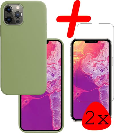Hoesje Met 2x Screenprotector - Geschikt voor Apple iPhone 14 Pro - Sterk & Shockproof - Back Cover - Siliconen Case - Telefoon Hoes - Groen