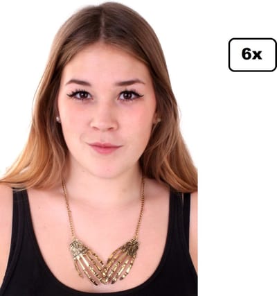 6x Ketting Skelet handjes goud - Halloween horror thema feest festival creepy
