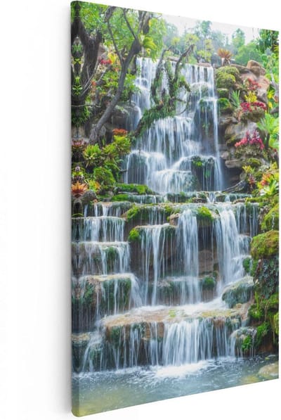 Artaza Canvas Schilderij Bos - 20x30 cm - Klein - Wanddecoratie Waterval - Muurdecoratie Botanisch - Kamer Accessoires