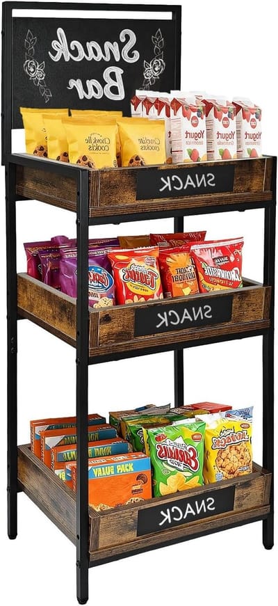 Houten Fruit- en Groenteplank, Presentatierek voor Brood, Vintage Metalen Ontwerp met 3 Niveaus, Ideaal voor Keuken, Winkel en Supermarkt