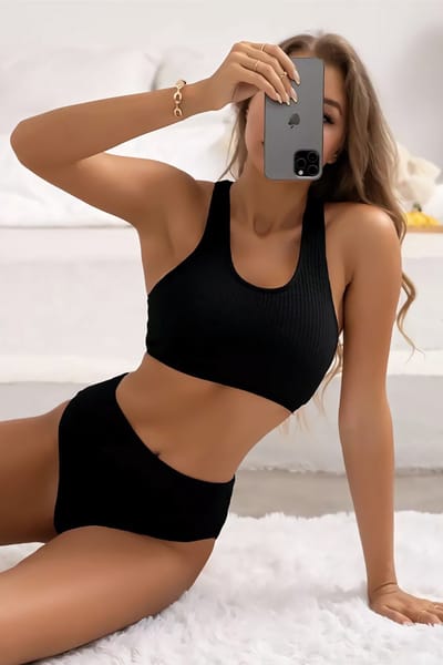 La Nuita Zwarte Sportieve Bh Set Dames - Comfortabele Bralette met X-rug en Hoge Slip - Ademende Naadloze Lingerie - S t/m XL