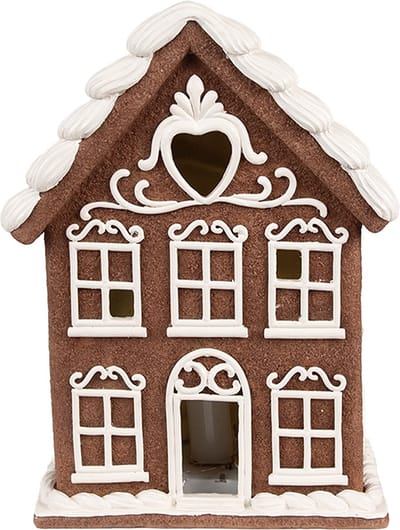 Clayre & Eef Gingerbread house met LED 17x10x22 cm Bruin Polyresin