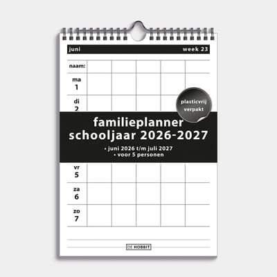 Hobbit - Familieplanner 2026-2027 - Familie kalender - Spiraalgebonden - 5 personen - A4 (21 x 29,7 cm) - Zwart/Wit