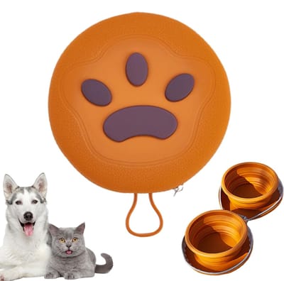 1 stuk - 2-in-1 voerbak voor huisdieren - Siliconen reisbak voor katten en honden - Opvouwbaar ontwerp met dubbele bak - Voer- en waterbak - 450 ml - Bruin