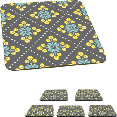 Onderzetters voor glazen - Design - Ruit - Bloemen - Grijs - 10x10 cm - Glasonderzetters - 6 stuks