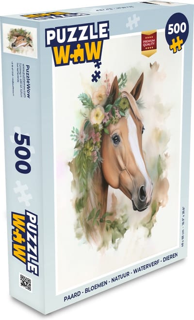 Puzzel Paard - Bloemen - Natuur - Waterverf - Dieren - Legpuzzel - Puzzel 500 stukjes