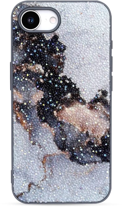 Casemania Hoesje Geschikt voor Apple iPhone 16e - Grijs - Marmer Diamant Glitter Back Cover