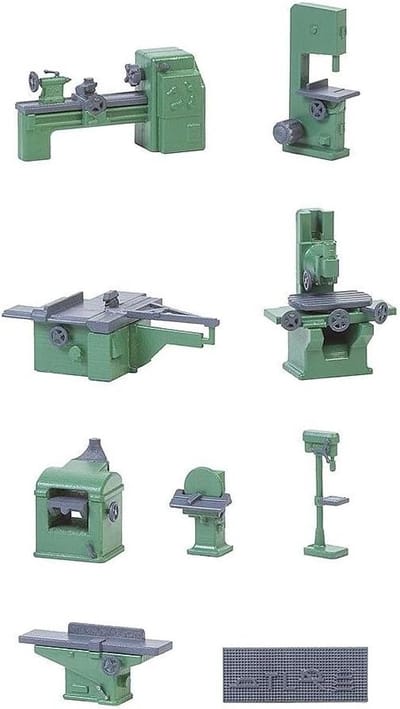 Werkplaatsuitrusting Set - Modelbouw Machines - Model Spoorbaan Bouwen - Gedetailleerde Onderdelen - 22x14x4 cm - Grijs Groen