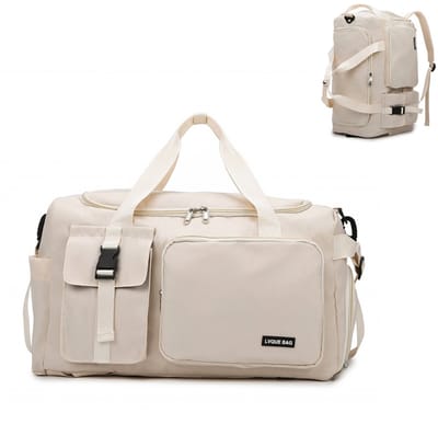 Sporttas voor dames en heren, 42 liter, reistas met schoenenvak, nat vak, waterdicht, trainingstas, reistas met rugzak, weekendtas, zwemtas, fitnesstas voor reizen, fitness, sport, Wit,