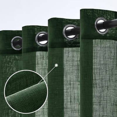 Set van 2 transparante linnen gordijnen met ringen, moderne interieurgordijnen voor slaapkamer, woonkamer en raam, 140x225 cm, donkergroen